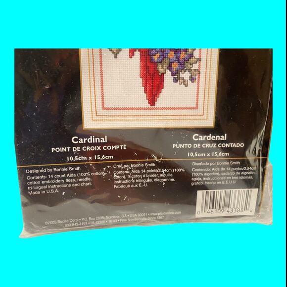 Vintage Bucilla RedCardinal Counted Cross Stitch Kit #43388 Bonnie Smith 2003 - Picture 7 of 9